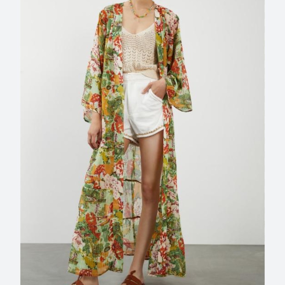 Anthropologie Floral Kimono Robe - Multicolor